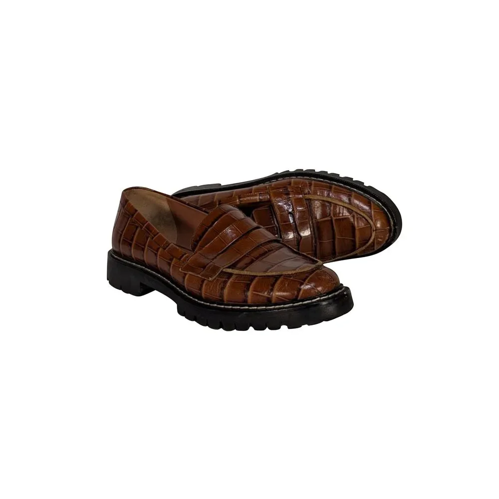 Sportsmax - Brown Croc Embossed Leather Loafers Sz 10